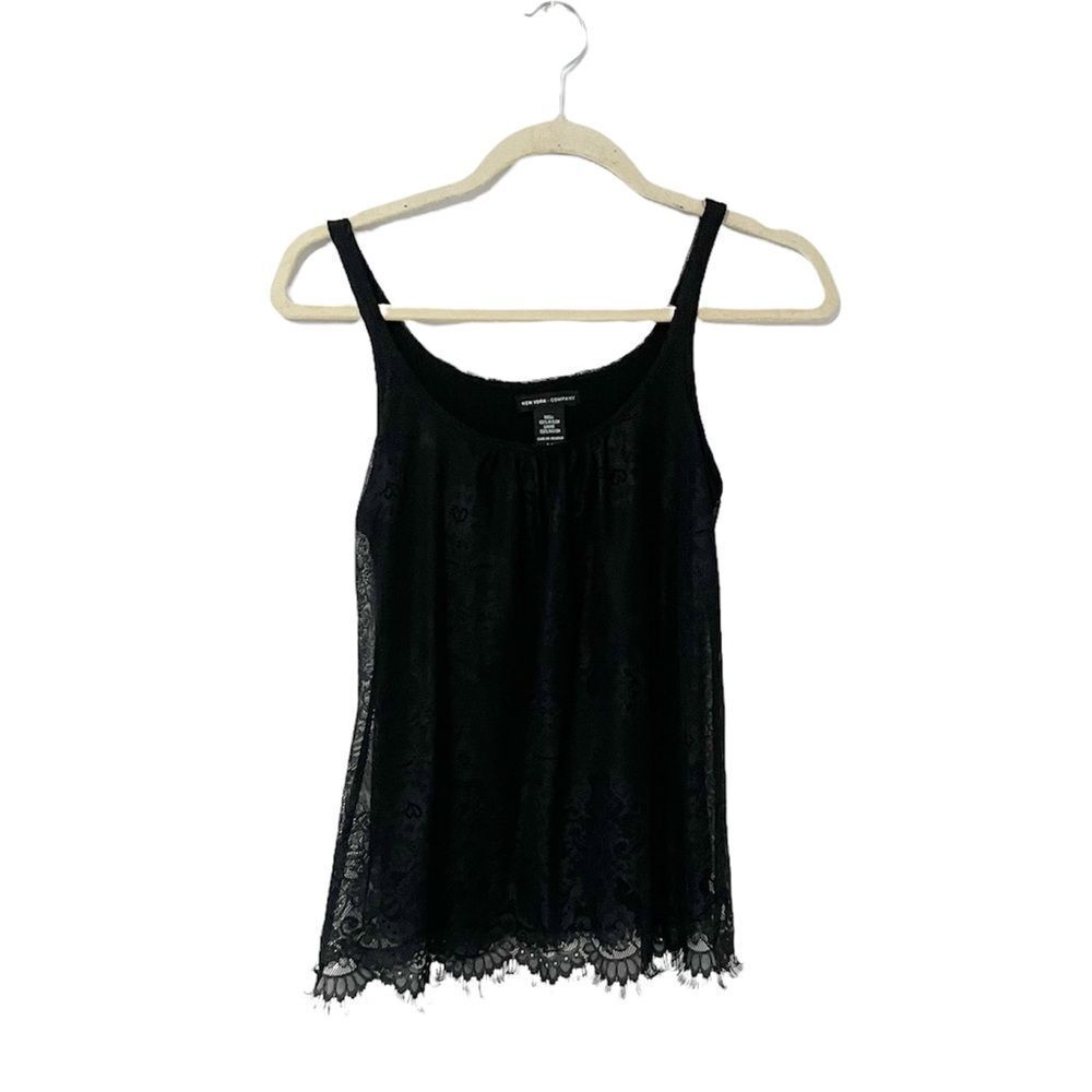 🟢New York & Company Black Lace Tank Top Size XS